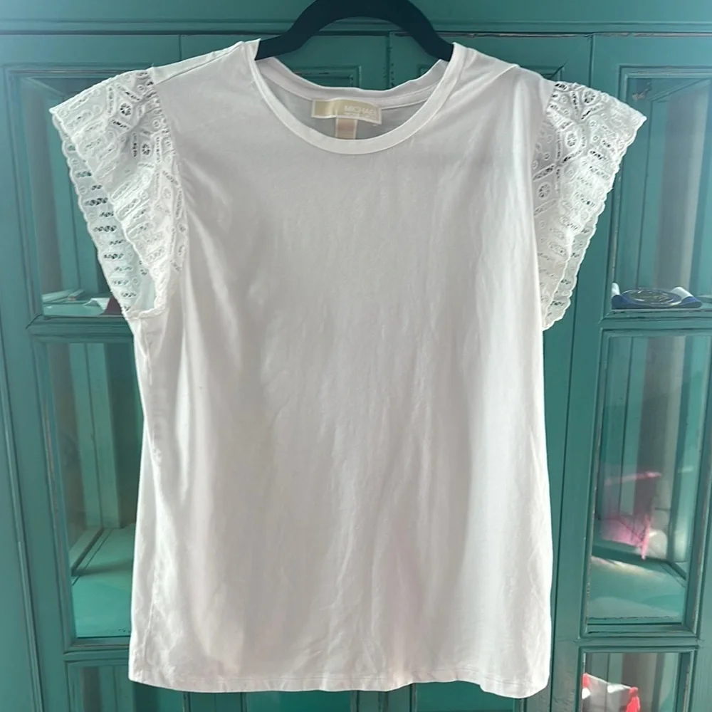 Michael Kors White Lace Sleeve Tee